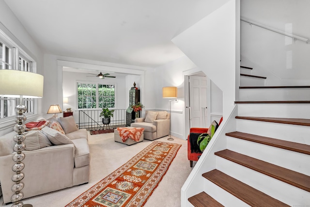 living room with ceiling fan