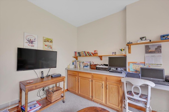 home office with light carpet