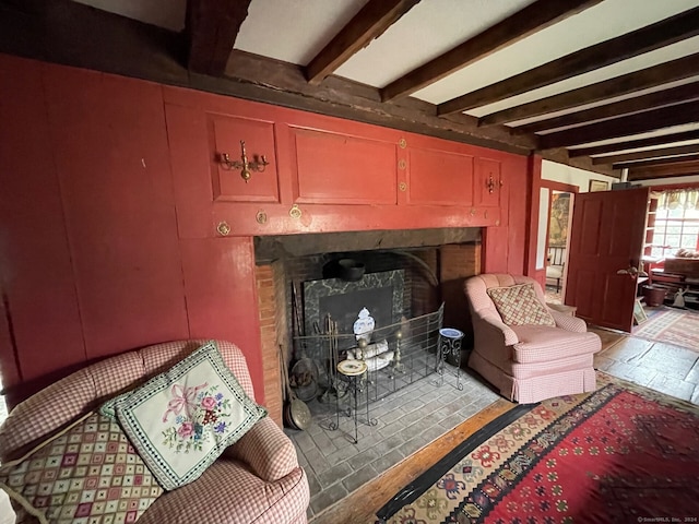 interior space with beam ceiling