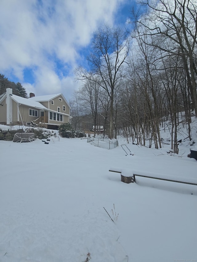 view of yard covered in snow