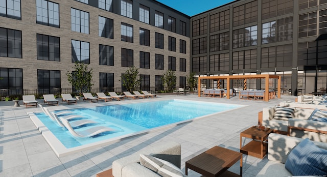 view of swimming pool featuring a patio area and an outdoor living space