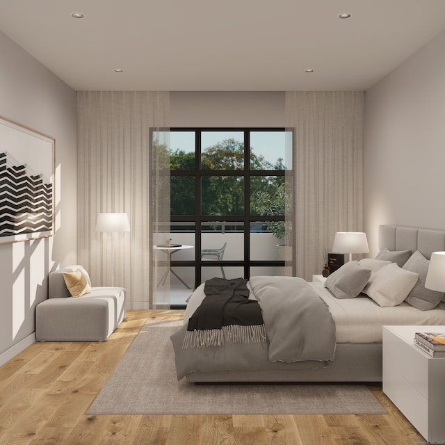 bedroom with light hardwood / wood-style floors