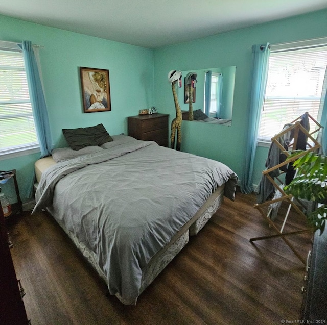 bedroom featuring hardwood / wood-style floors and multiple windows