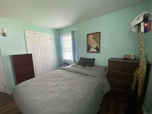 bedroom with a closet and hardwood / wood-style floors