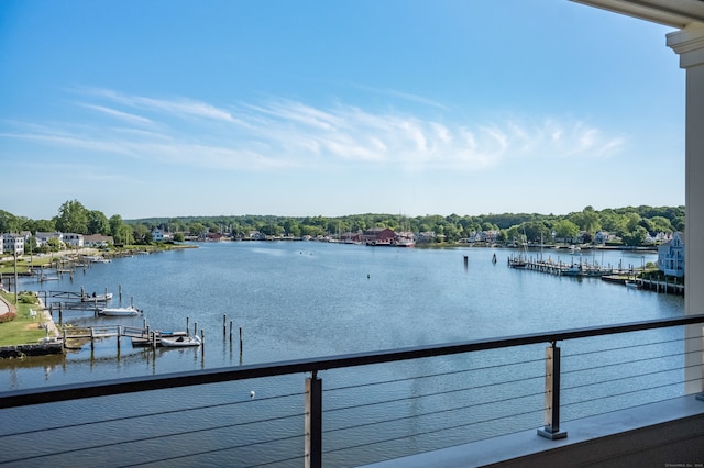 view of dock with a water view