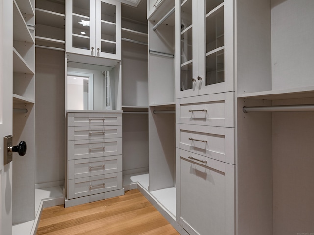 spacious closet featuring light hardwood / wood-style flooring