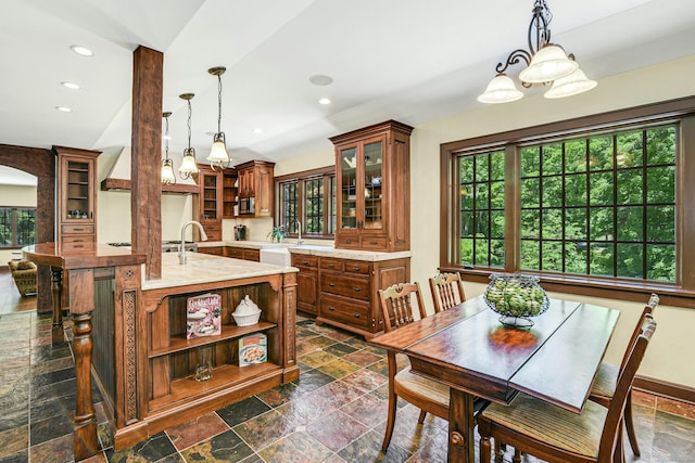 tiled dining area with sink