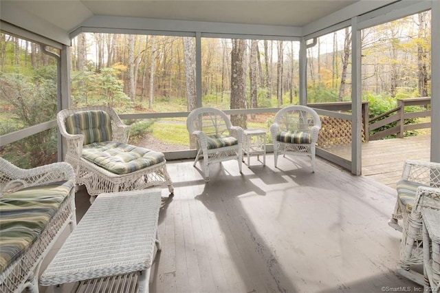 6 Juniper Ledge Ln, Salisbury, CT 06039 - sunroom featuring a forest view, plenty of natural light, and vaulted ceiling