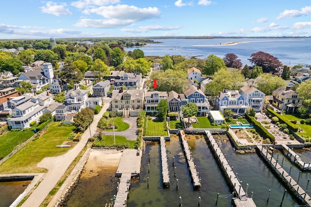 aerial view featuring a water view