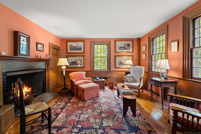 living room with a healthy amount of sunlight and wood-type flooring