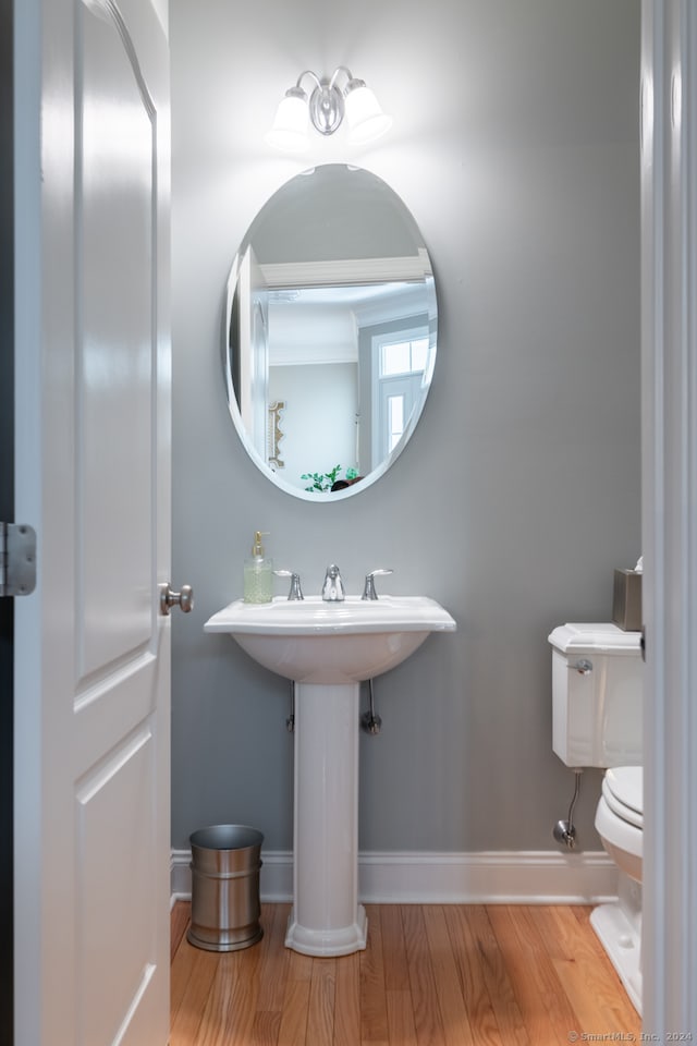 bathroom featuring toilet and wood-type flooring