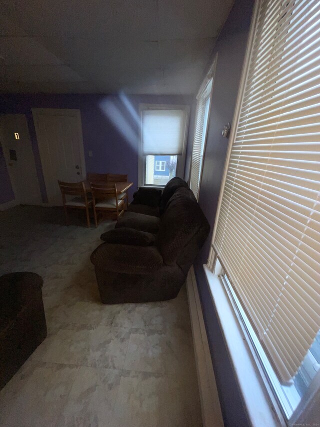 living room with tile floors