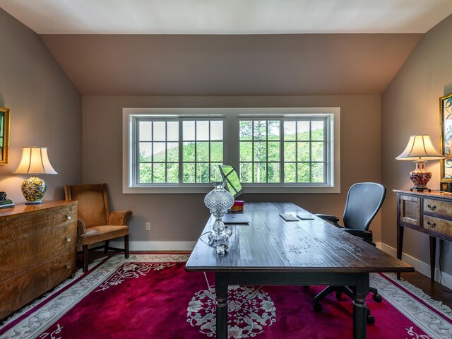 office area featuring lofted ceiling