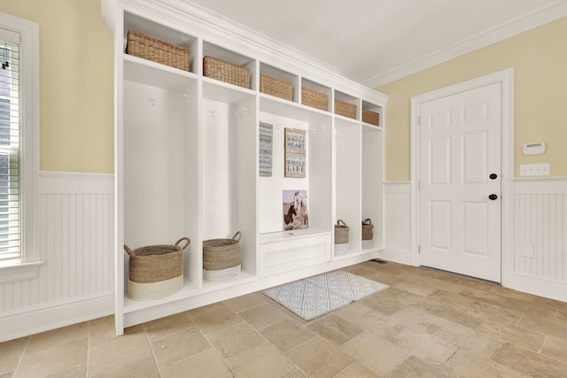 mudroom with crown molding