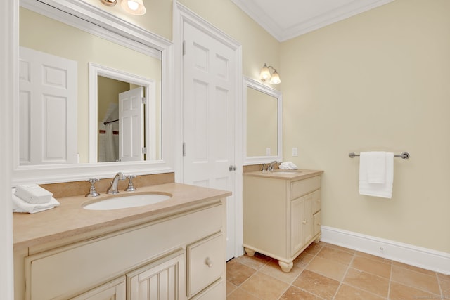 bathroom featuring vanity and crown molding