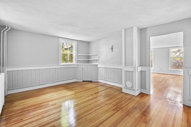 empty room featuring light hardwood / wood-style floors and a textured ceiling