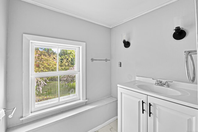 bathroom featuring vanity and crown molding