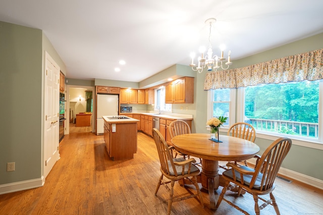 18 Hunters Ridge Rd, Southbury, CT 06488 - dining space featuring a chandelier, light wood-style flooring, baseboards, and recessed lighting