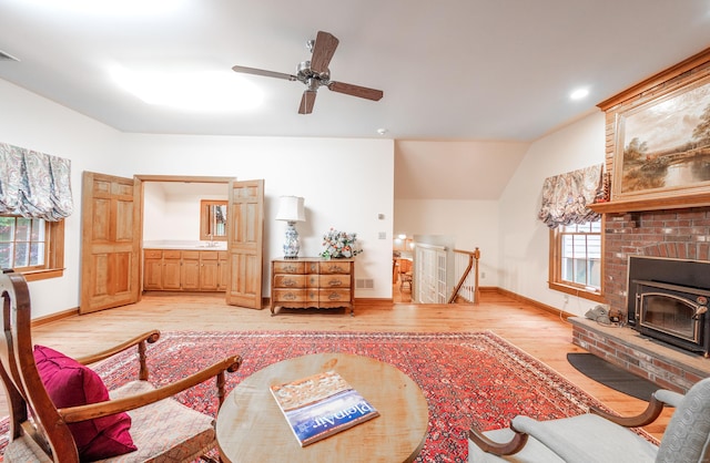 18 Hunters Ridge Rd, Southbury, CT 06488 - living room featuring light wood-type flooring, baseboards, ceiling fan, vaulted ceiling, and recessed lighting