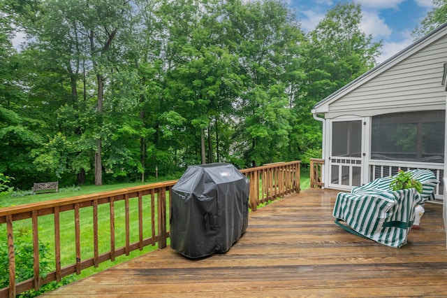 18 Hunters Ridge Rd, Southbury, CT 06488 - deck with a sunroom, grilling area, a lawn, and view of scattered trees