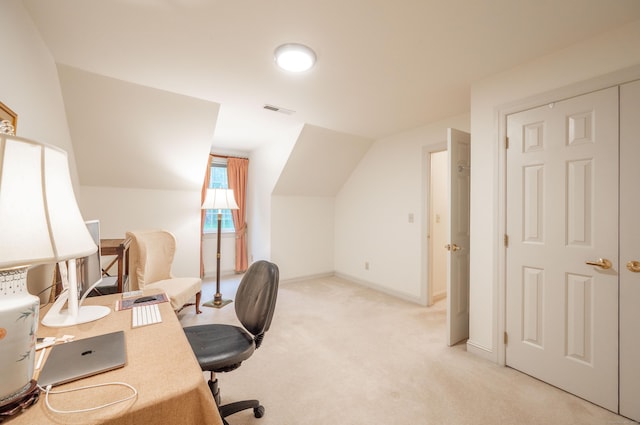 18 Hunters Ridge Rd, Southbury, CT 06488 - office area featuring light colored carpet, lofted ceiling, and baseboards