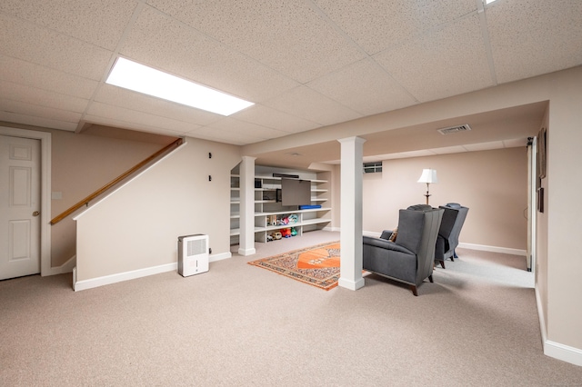 18 Hunters Ridge Rd, Southbury, CT 06488 - finished basement featuring a paneled ceiling, carpet flooring, baseboards, and stairs