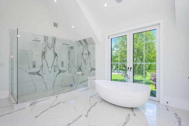 bathroom with independent shower and bath