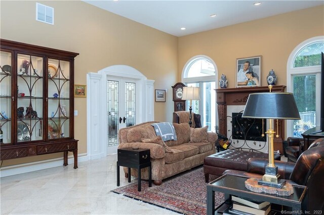 living room featuring tile flooring