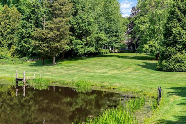 view of yard with a water view