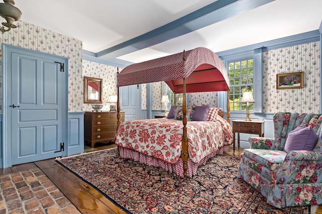 bedroom with beamed ceiling