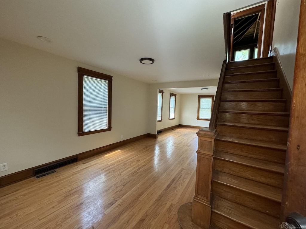 interior space with light hardwood / wood-style floors