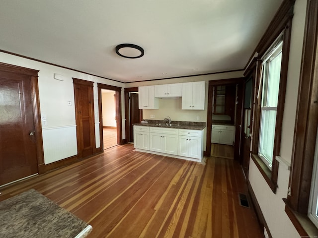 kitchen with white cabinetry, plenty of natural light, crown molding, and sink