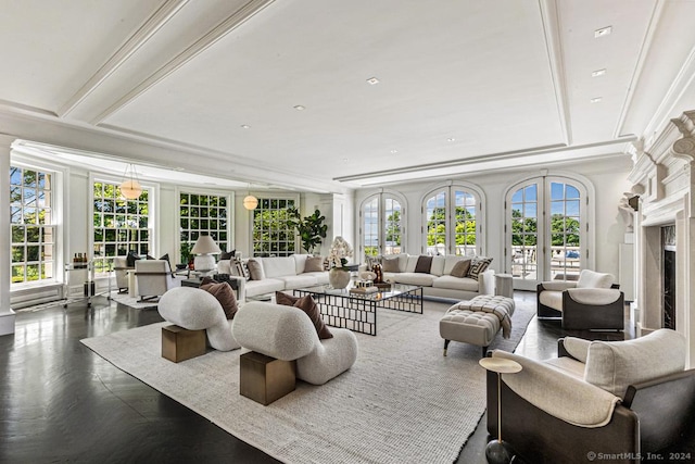 living room featuring french doors and plenty of natural light