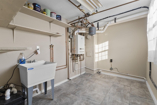 laundry room featuring tankless water heater