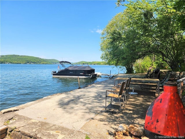 dock area with a water view