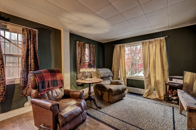 living area with hardwood / wood-style floors