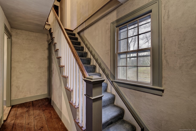 stairs with wood-type flooring