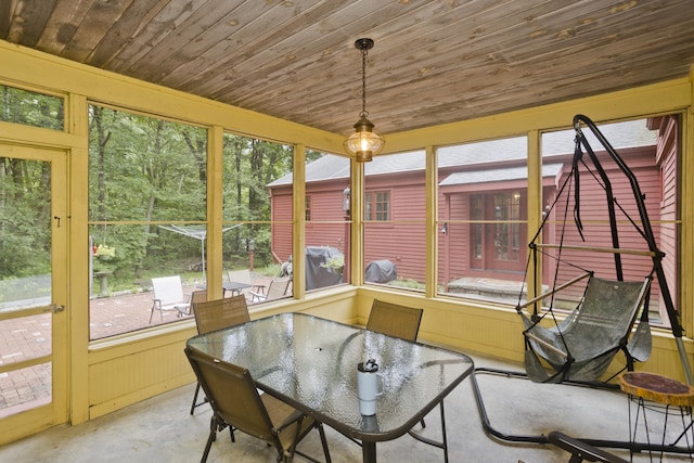 sunroom featuring a healthy amount of sunlight and wood ceiling