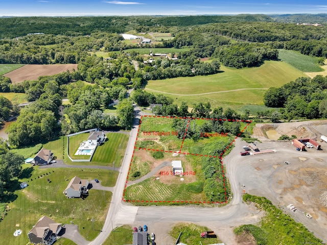 356 Totoket Rd, North Branford, CT 06472 - aerial view of property and surrounding area with property boundaries highlighted and a heavily wooded area