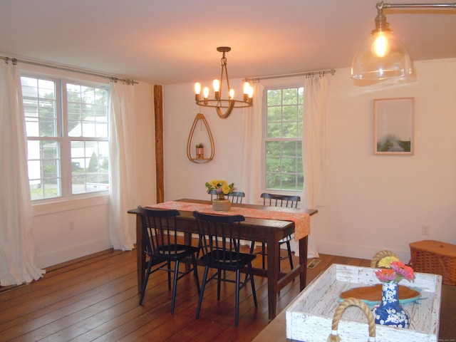 dining room featuring hardwood / wood-style flooring and a notable chandelier