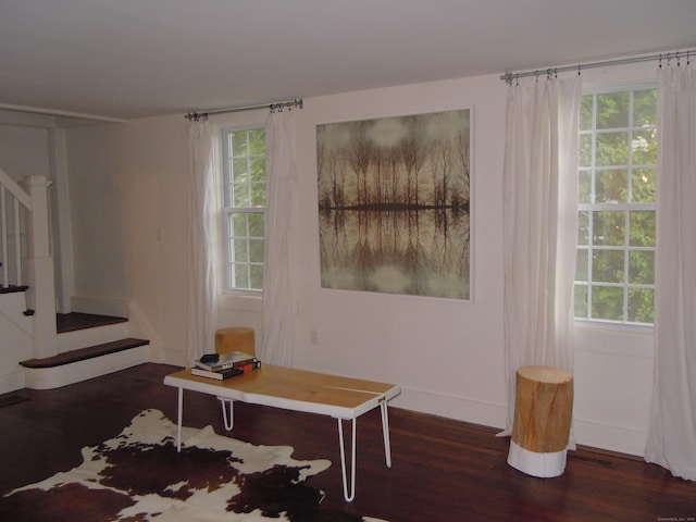 interior space with dark hardwood / wood-style flooring