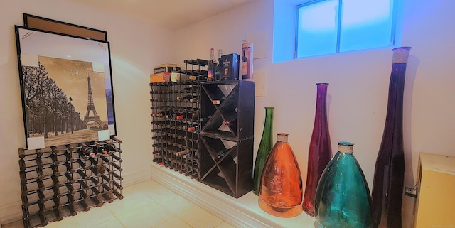 wine cellar with tile patterned flooring
