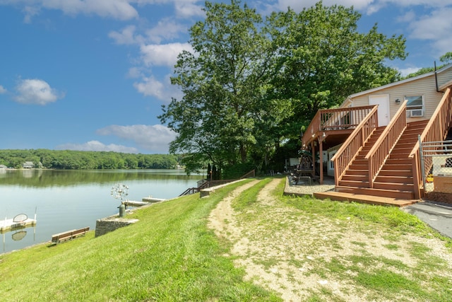 view of yard with a water view