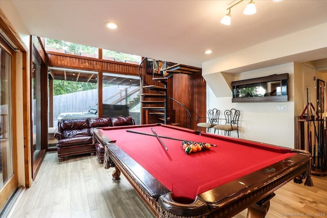 recreation room featuring wood-type flooring and billiards