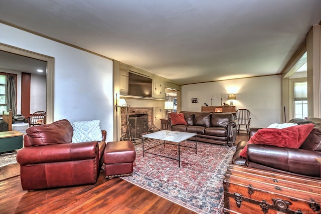 living room with hardwood / wood-style flooring and plenty of natural light