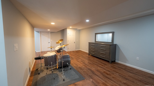 home office featuring dark hardwood / wood-style floors