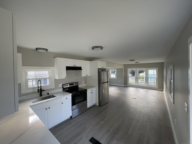 kitchen with white cabinetry, sink, light hardwood / wood-style floors, and appliances with stainless steel finishes