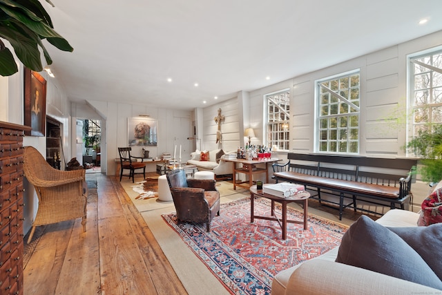 living room with light hardwood / wood-style floors