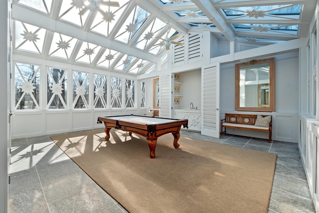 155 Joshuatown Rd, Lyme, CT 06371 - game room with a decorative wall, pool table, and high vaulted ceiling