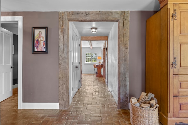 hall with beam ceiling